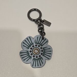 Coach Blue Floral And Gunmetal Leather Key Holder